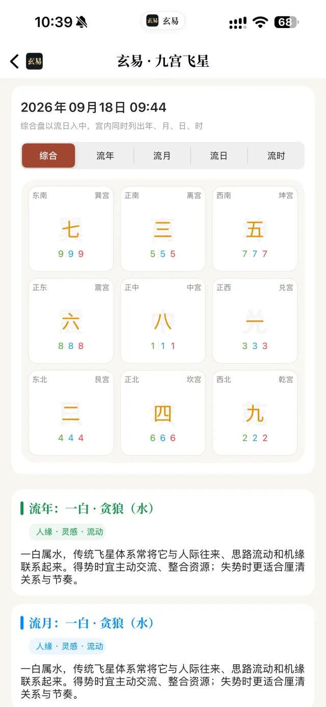 玄易 App 九宫飞星界面