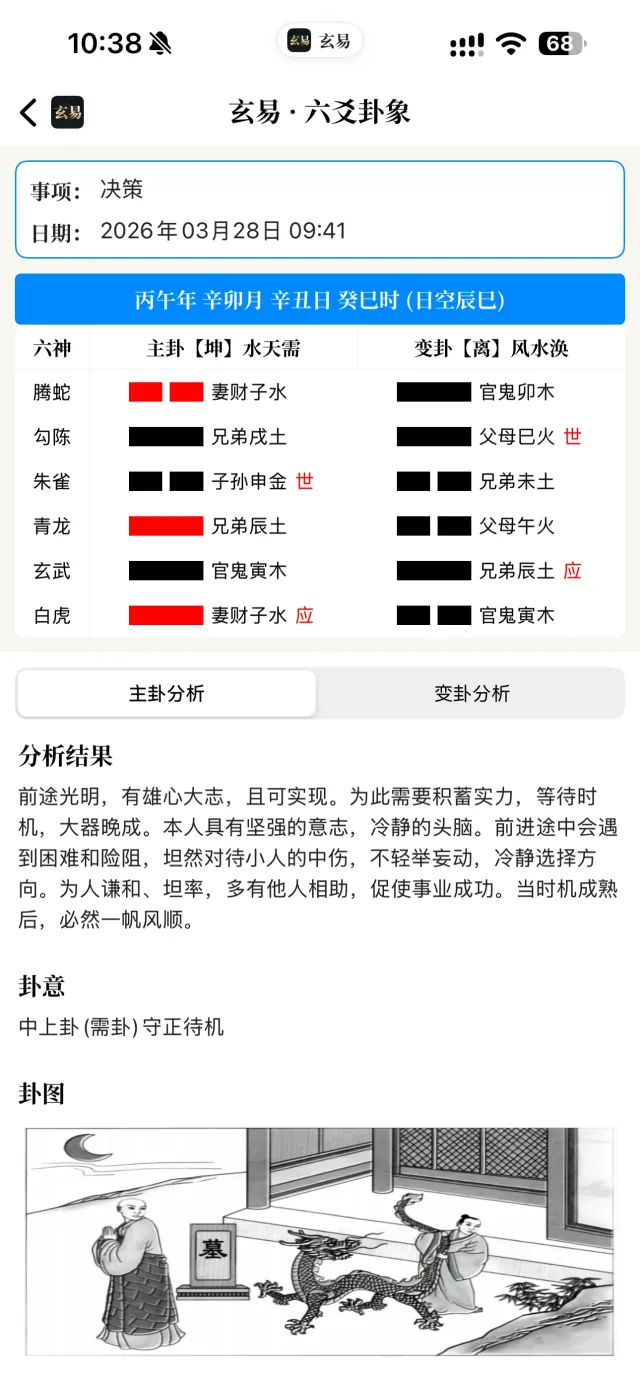 玄易 App 六爻排盘界面